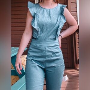 One piece blue flare jumpsuit